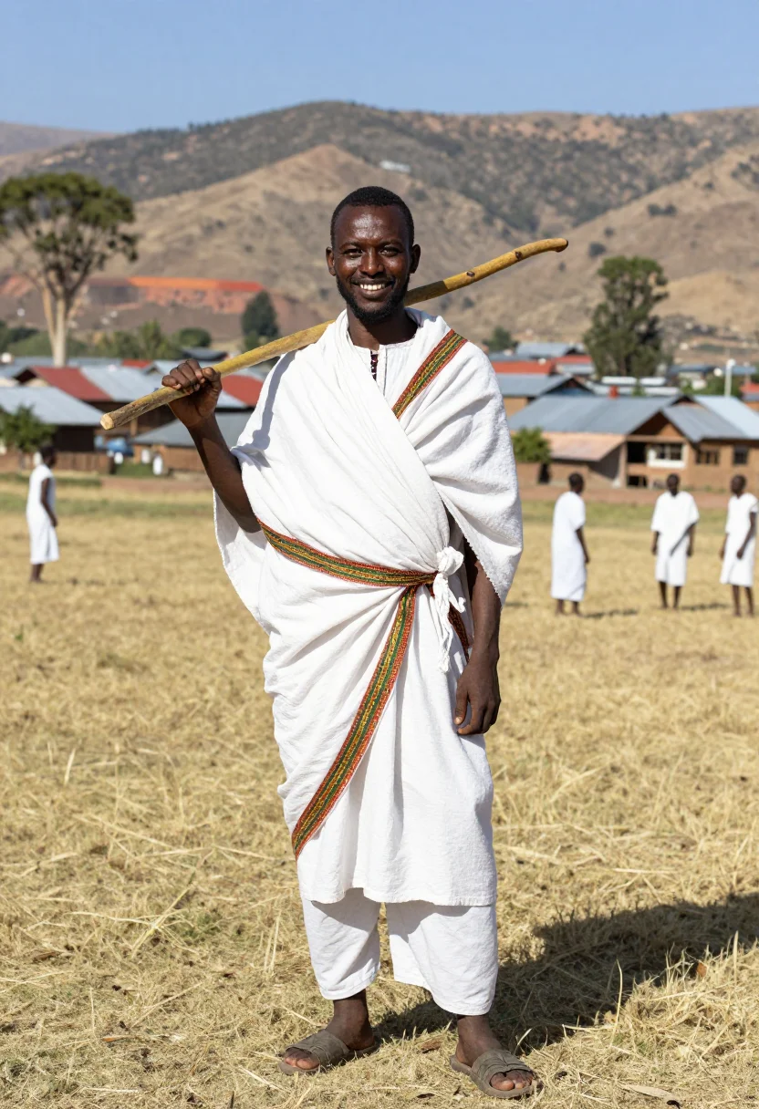 AI genna ethiopian christmas sample — portrait of a man, knee-up portrait of an Ethiopian man from