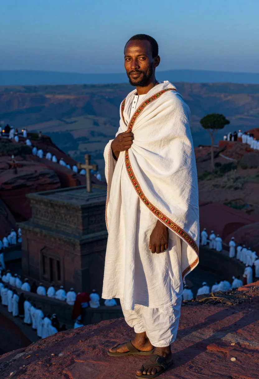 AI genna ethiopian christmas sample — portrait of a man, knee-up portrait of an Ethiopian man from