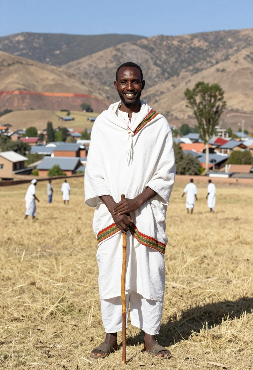 AI genna ethiopian christmas sample — portrait of a man, full-length frontal portrait of an Ethiop