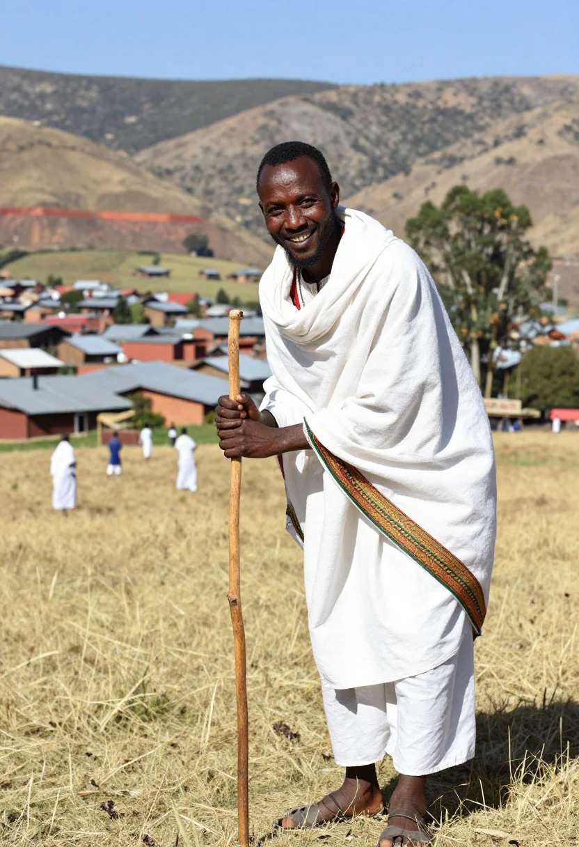 AI genna ethiopian christmas sample — portrait of a man, waist-up portrait of an Ethiopian man fro