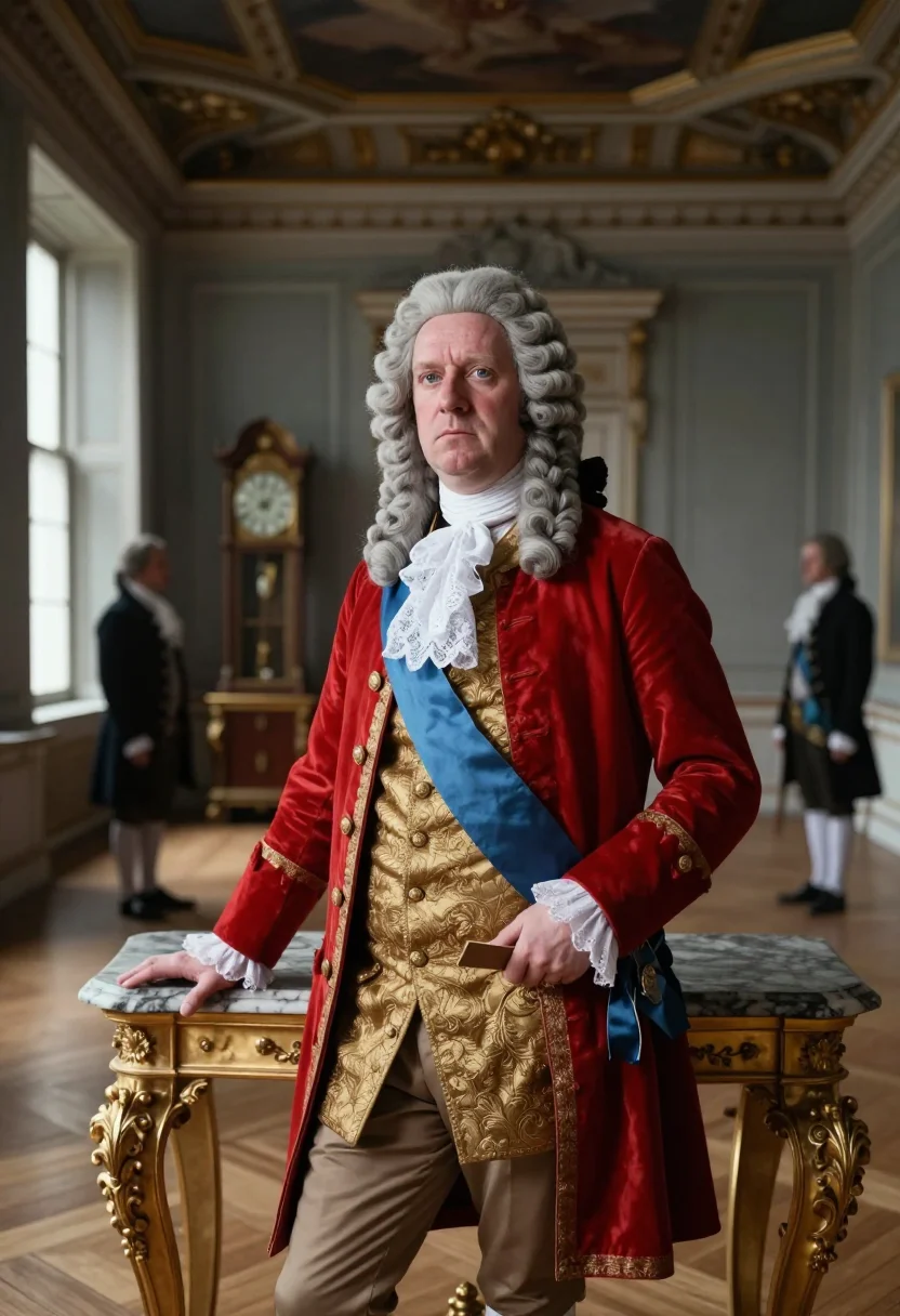 AI george ii water music sample — portrait of a man, three-quarter-length portrait of a Wester