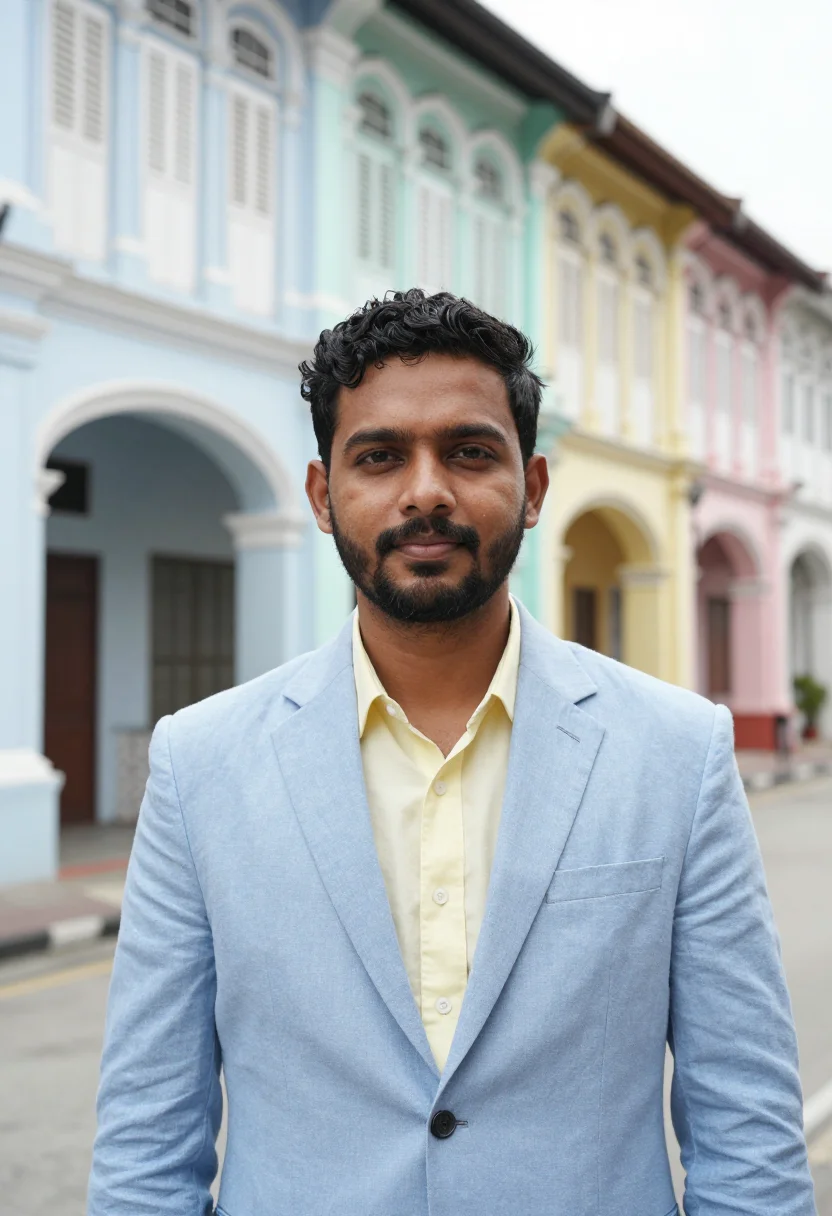 AI george town heritage architect shophouse palette sample — portrait of a man, an Indian-Malaysian conservation architec