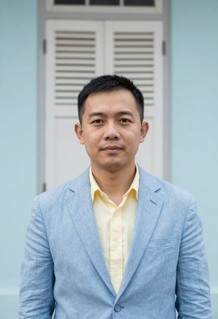AI george town heritage architect shophouse palette sample — portrait of a man, a Chinese-Malaysian conservation architec