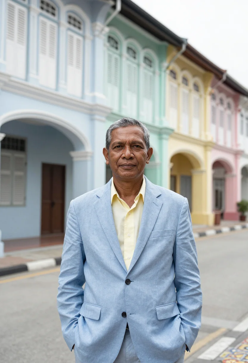 AI george town heritage architect shophouse palette sample — portrait of a man, a Malay conservation architect in his ear