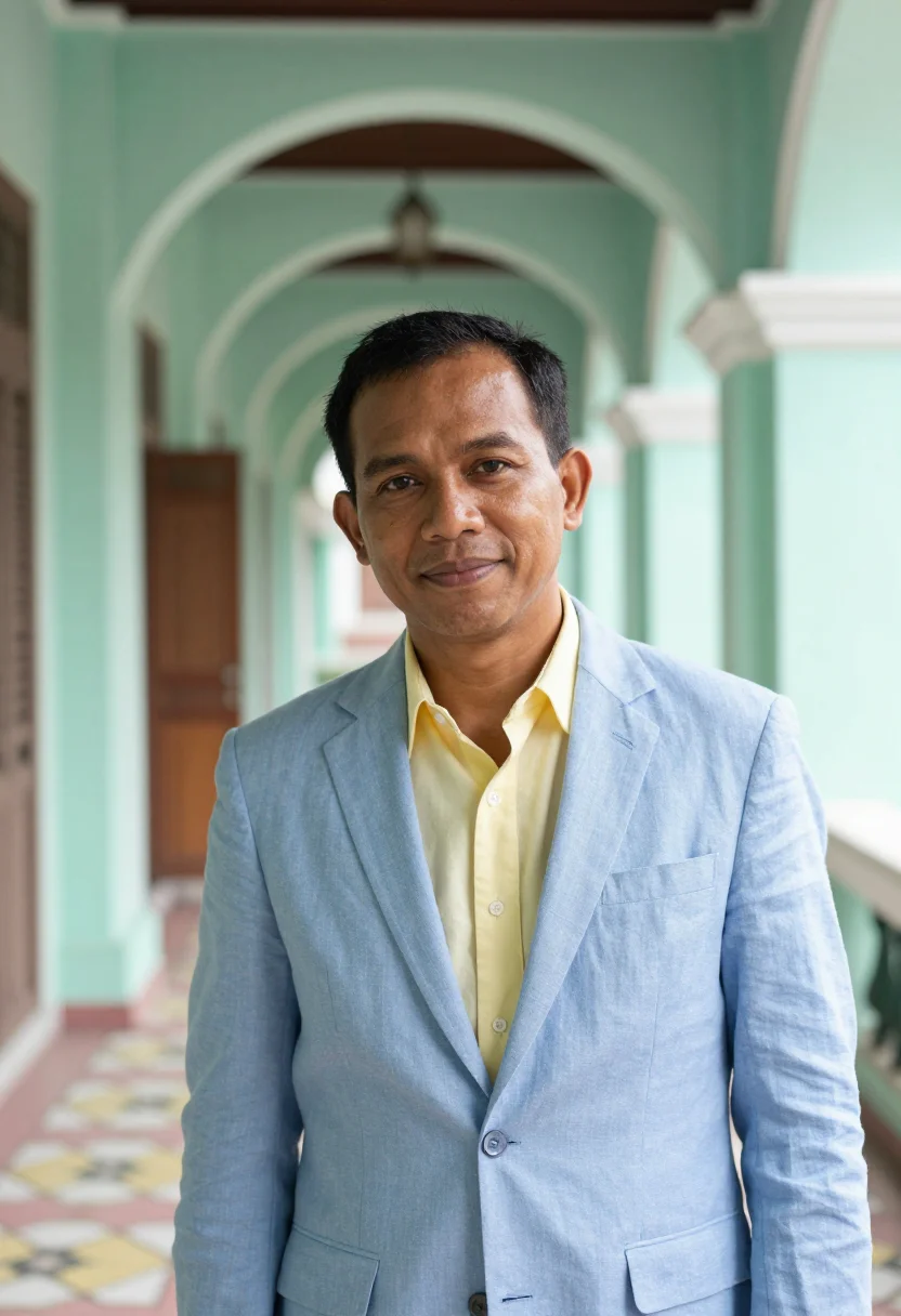 AI george town heritage architect shophouse palette sample — portrait of a man, a Malay conservation architect in his lat