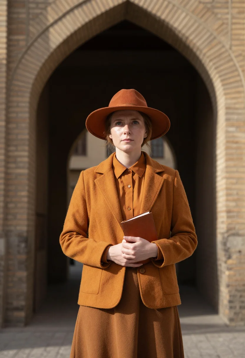 AI gertrude bell baghdad january ochre sample — portrait of a woman, framed half-length from the head to the