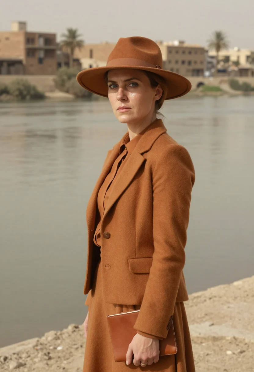 AI gertrude bell baghdad january ochre sample — portrait of a woman, framed tight, head and shoulders, the b