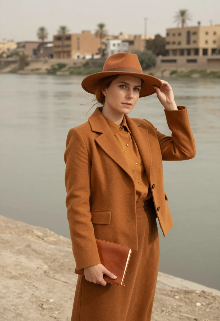 AI gertrude bell baghdad january ochre sample — portrait of a woman, framed half-length from the head to the