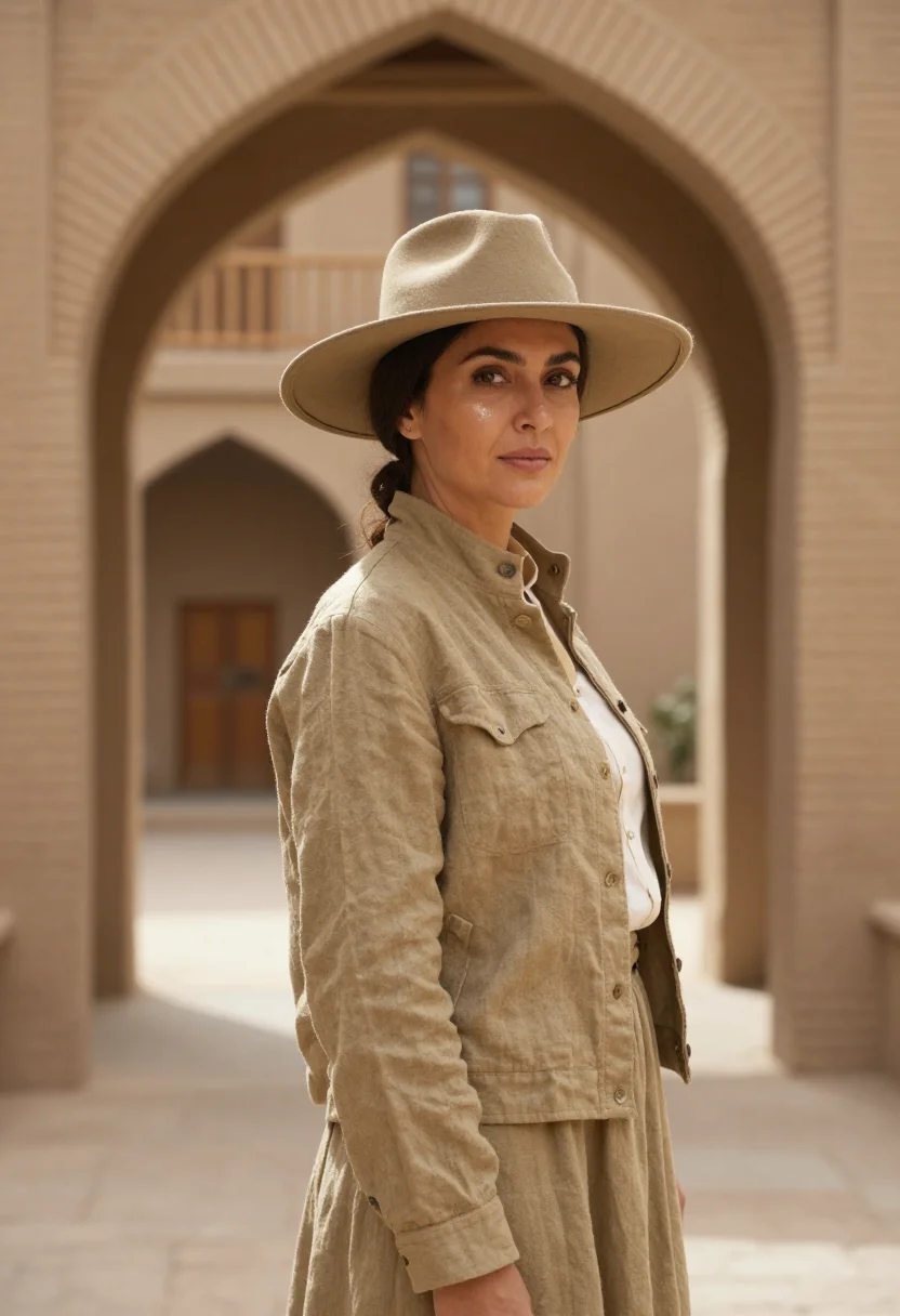 AI gertrude bell baghdad november khaki sample — portrait of a woman, framed tight, head and shoulders, the b