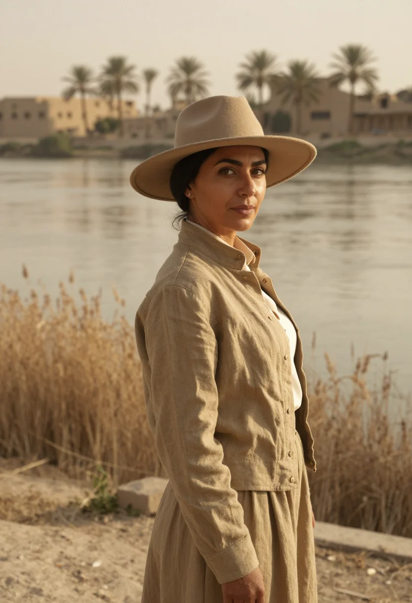 AI gertrude bell baghdad november khaki sample — portrait of a woman, framed tight, head and shoulders, the b
