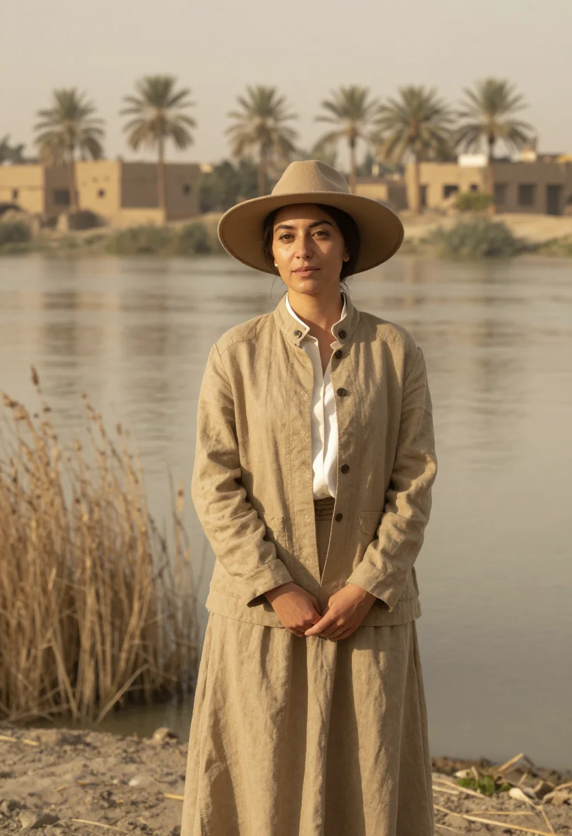 AI gertrude bell baghdad november khaki sample — portrait of a woman, framed half-length from the head to the