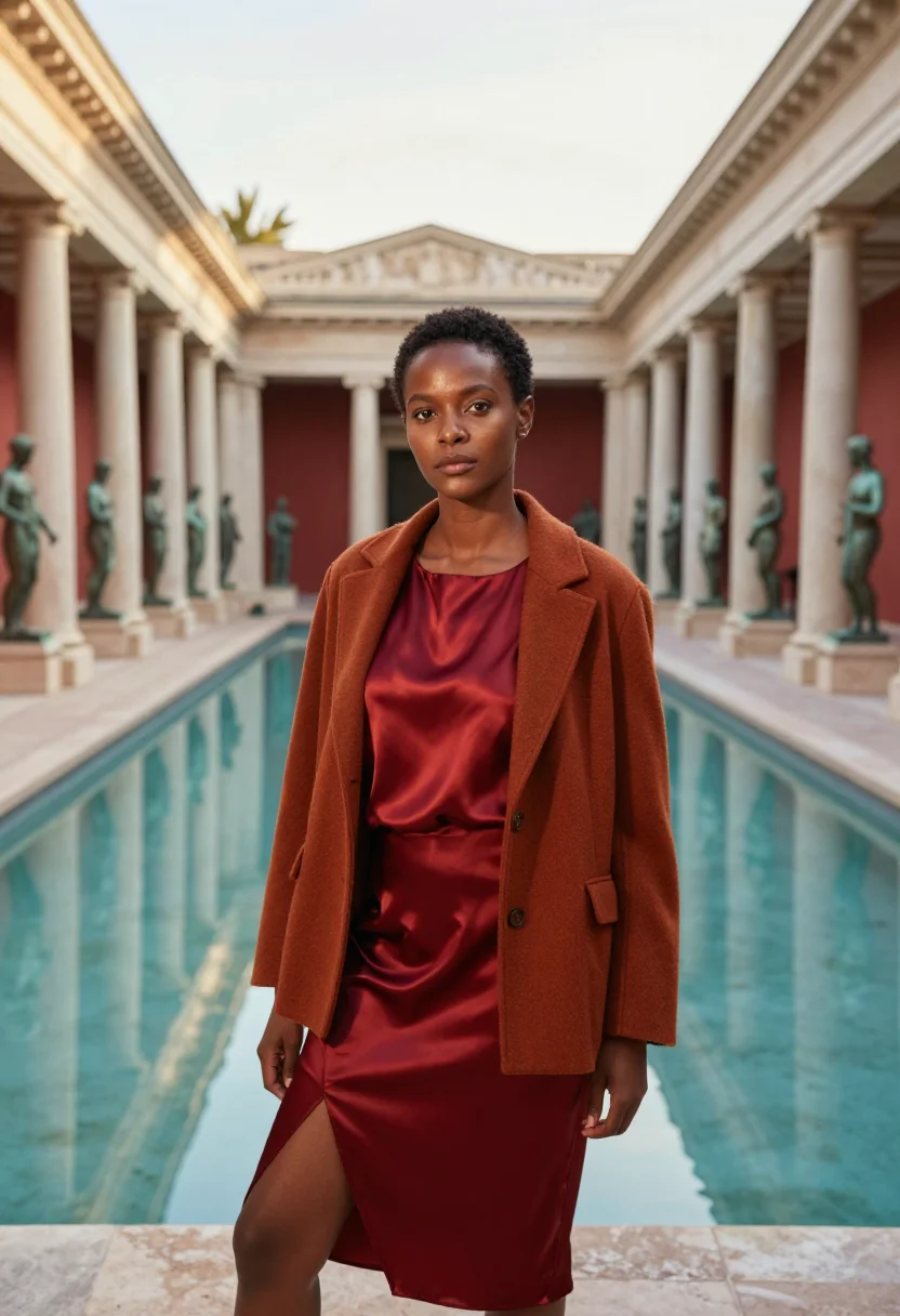 AI getty villa classicist pompeian red sample — portrait of a woman, in her late thirties, Black American, w