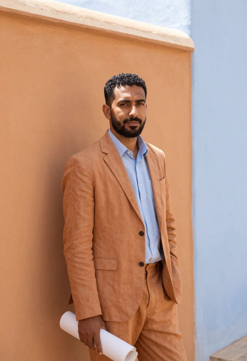 AI ghardaia architect mzab palette sample — portrait of a man, an architect in his late thirties of Alge