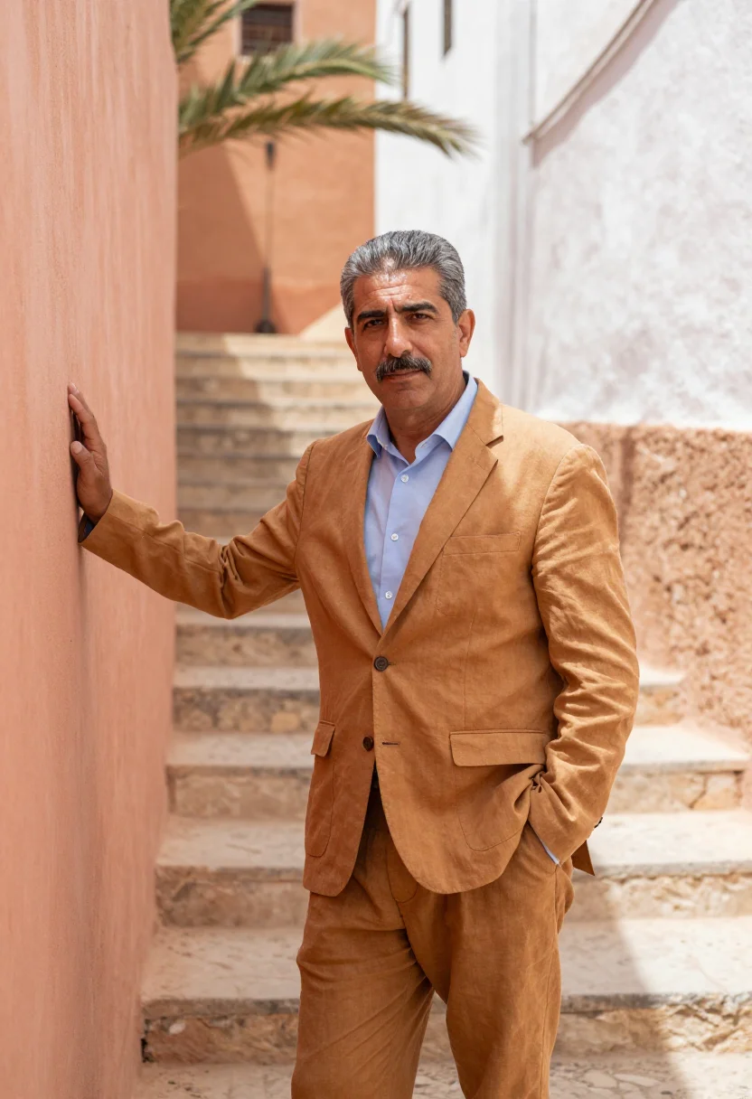 AI ghardaia architect mzab palette sample — portrait of a man, an architect in his fifties of Italian de