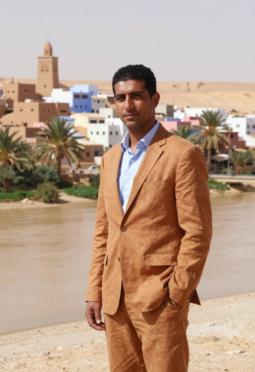 AI ghardaia architect mzab palette sample — portrait of a man, an architect in his forties of Algerian d