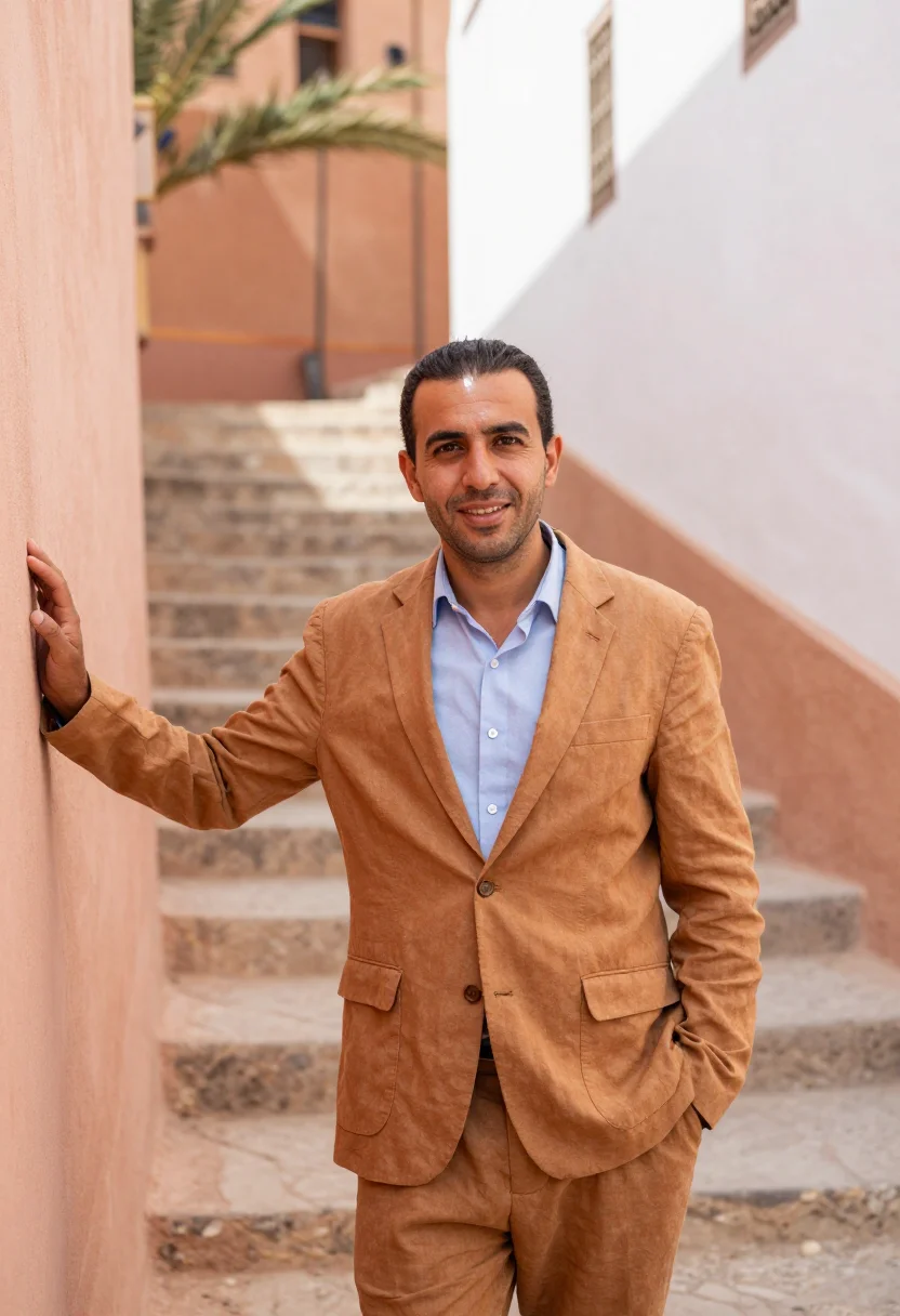 AI ghardaia architect mzab palette sample — portrait of a man, an architect in his forties of Algerian K