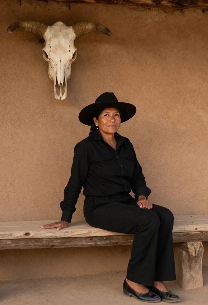AI ghost ranch sample — portrait of a woman, half-length portrait of a New Mexican w