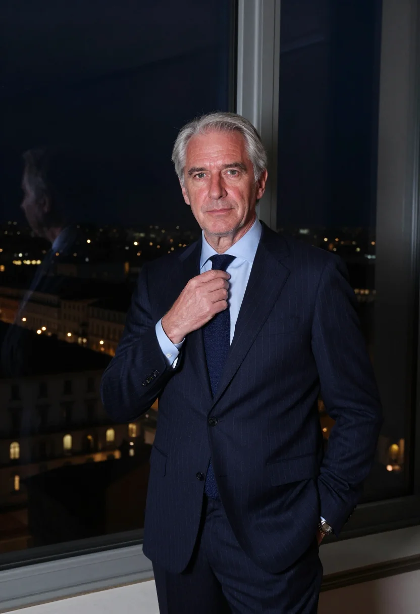 AI gianni agnelli lingotto january navy sample — portrait of a man, framed half-length from the head to the h
