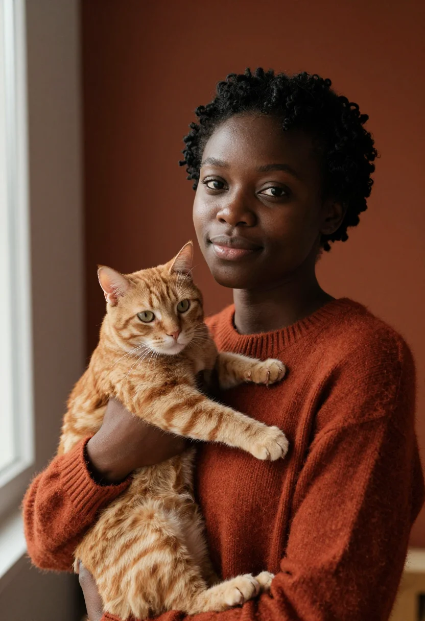 AI ginger cat rust sample — portrait of a woman, head-and-shoulders portrait of a Black
