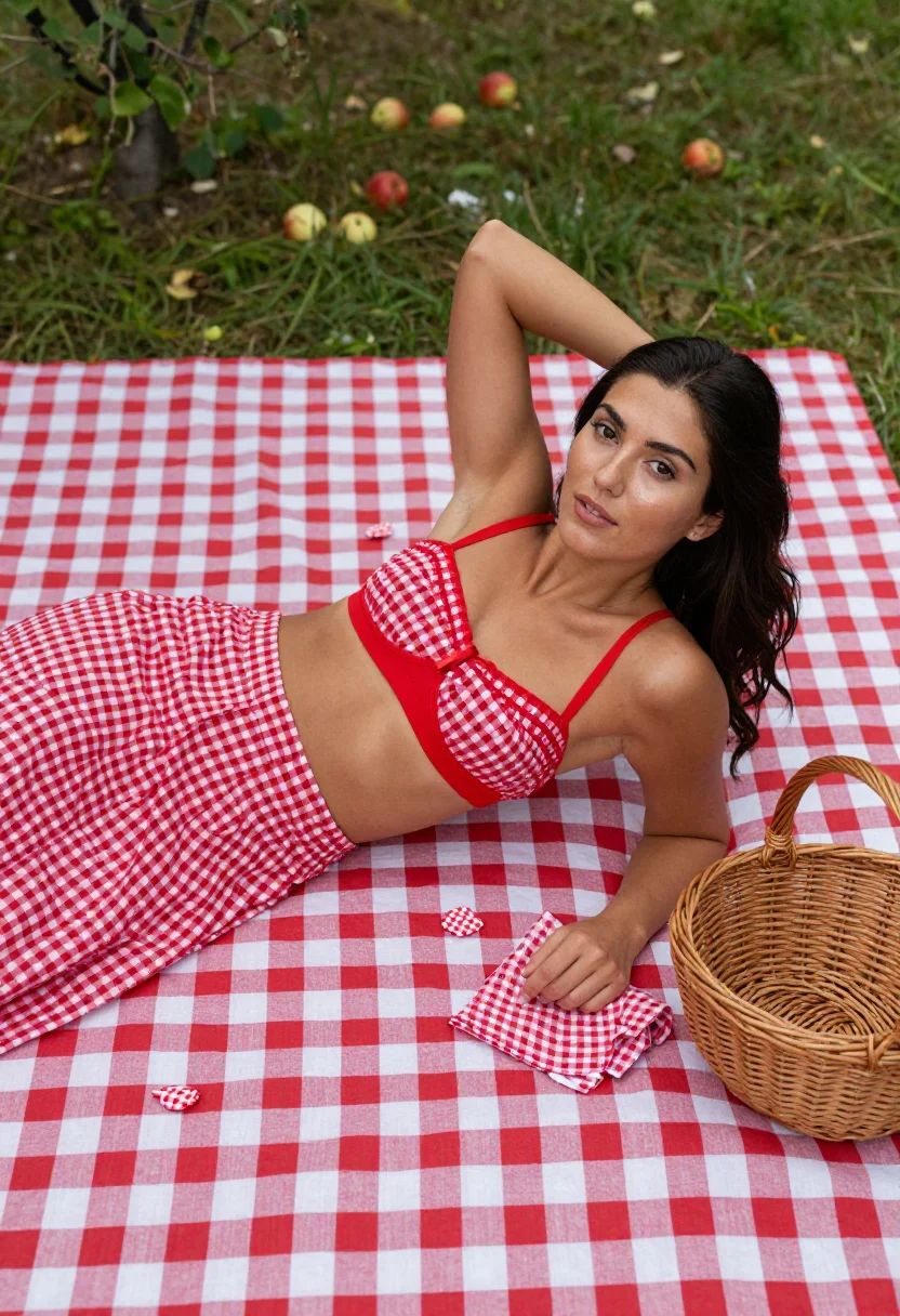 AI gingham sample — portrait of a woman, half-length portrait of a Mediterranean