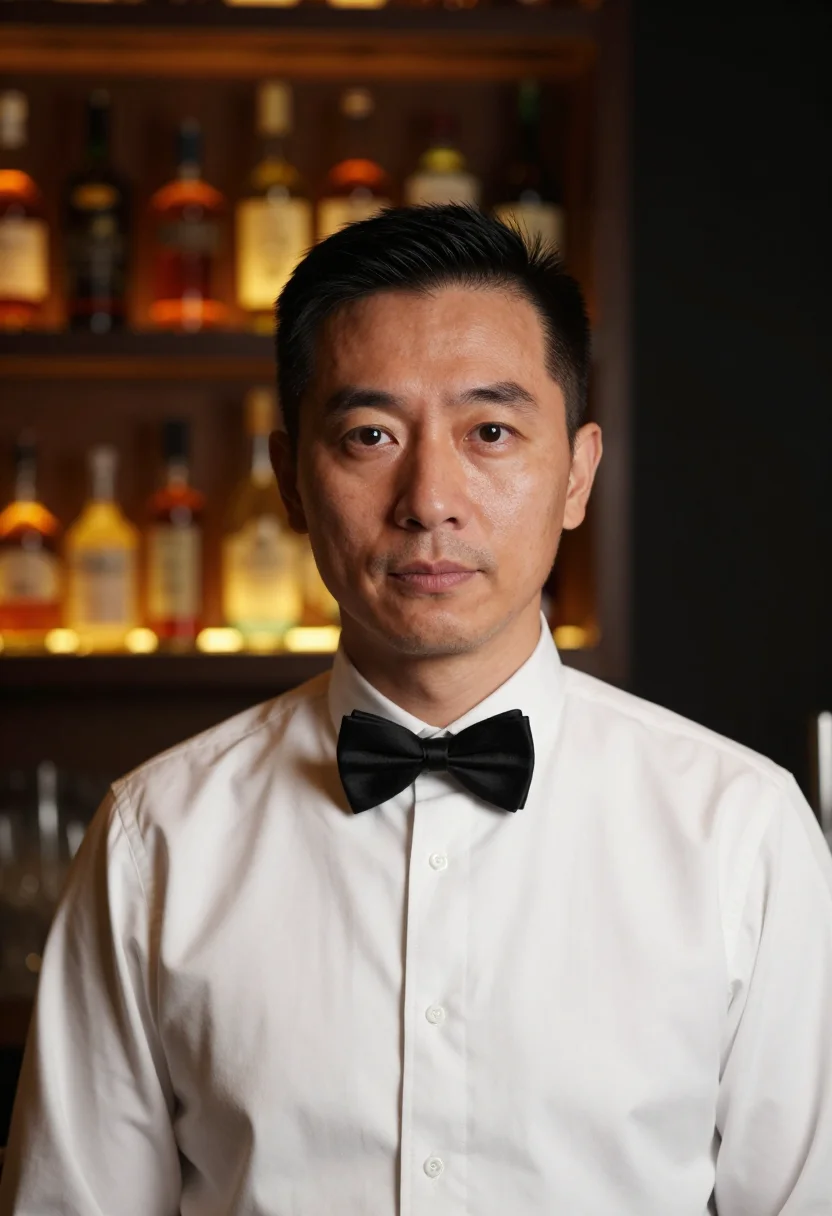 AI ginza bartender sample — portrait of a man, a tight head-and-shoulders portrait of an
