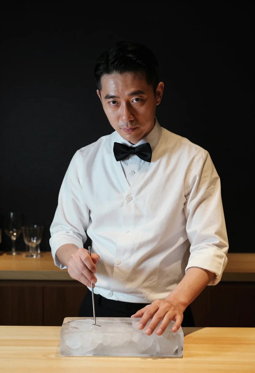 AI ginza bartender sample — portrait of a man, a chest-up portrait of an East-Asian man