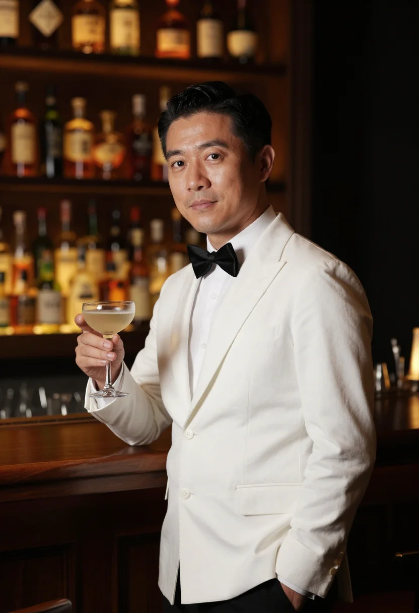 AI ginza bartender sample — portrait of a man, a half-length portrait of an East-Asian m