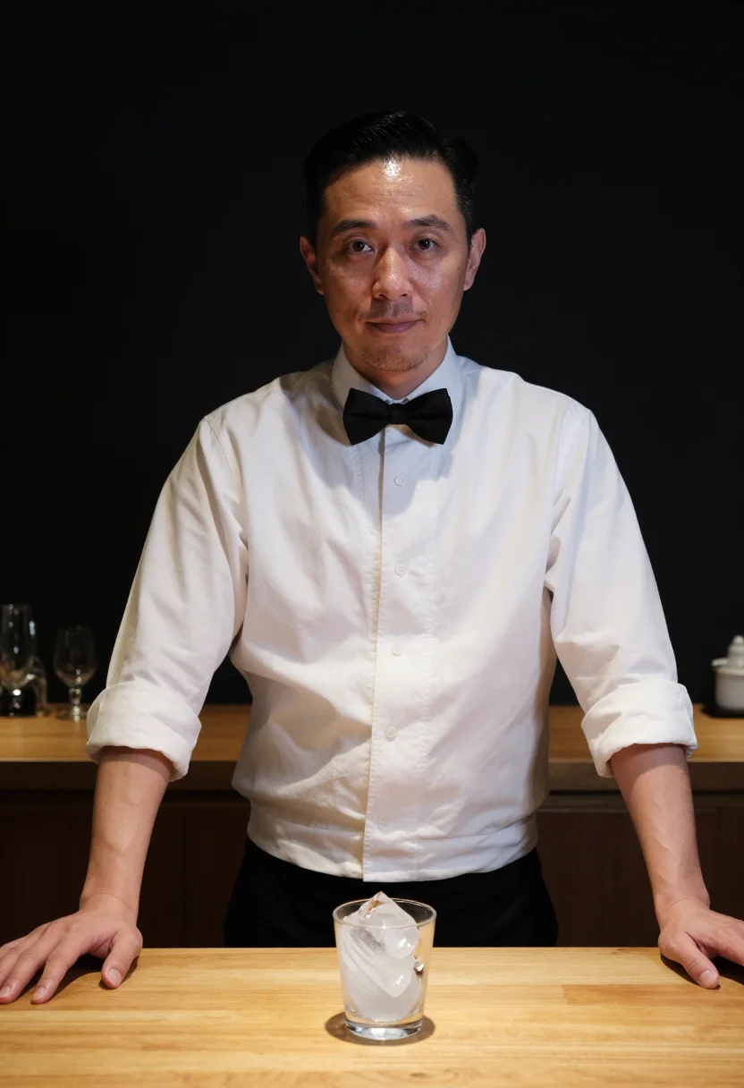 AI ginza bartender sample — portrait of a man, a three-quarter-length portrait of an Eas