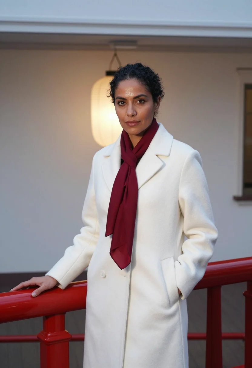 AI ginza gallery director vermilion white sample — portrait of a woman, a gallery director in her mid-thirties