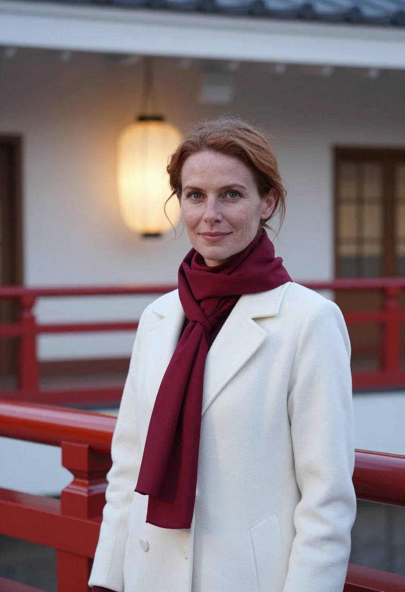 AI ginza gallery director vermilion white sample — portrait of a woman, a gallery director in her late thirties