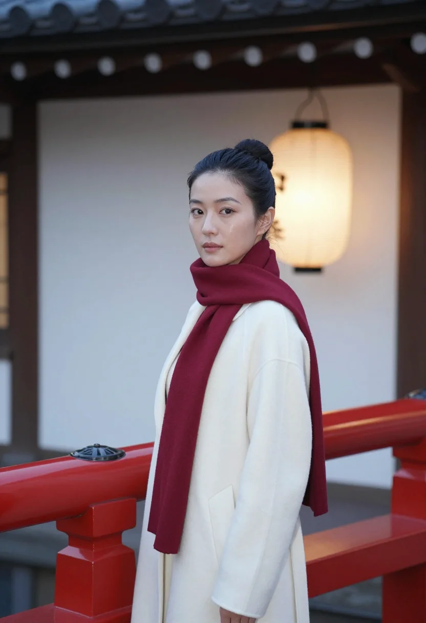 AI ginza gallery director vermilion white sample — portrait of a woman, a gallery director in her early forties