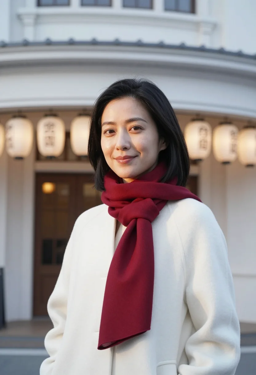 AI ginza gallery director vermilion white sample — portrait of a woman, a gallery director in her mid-thirties