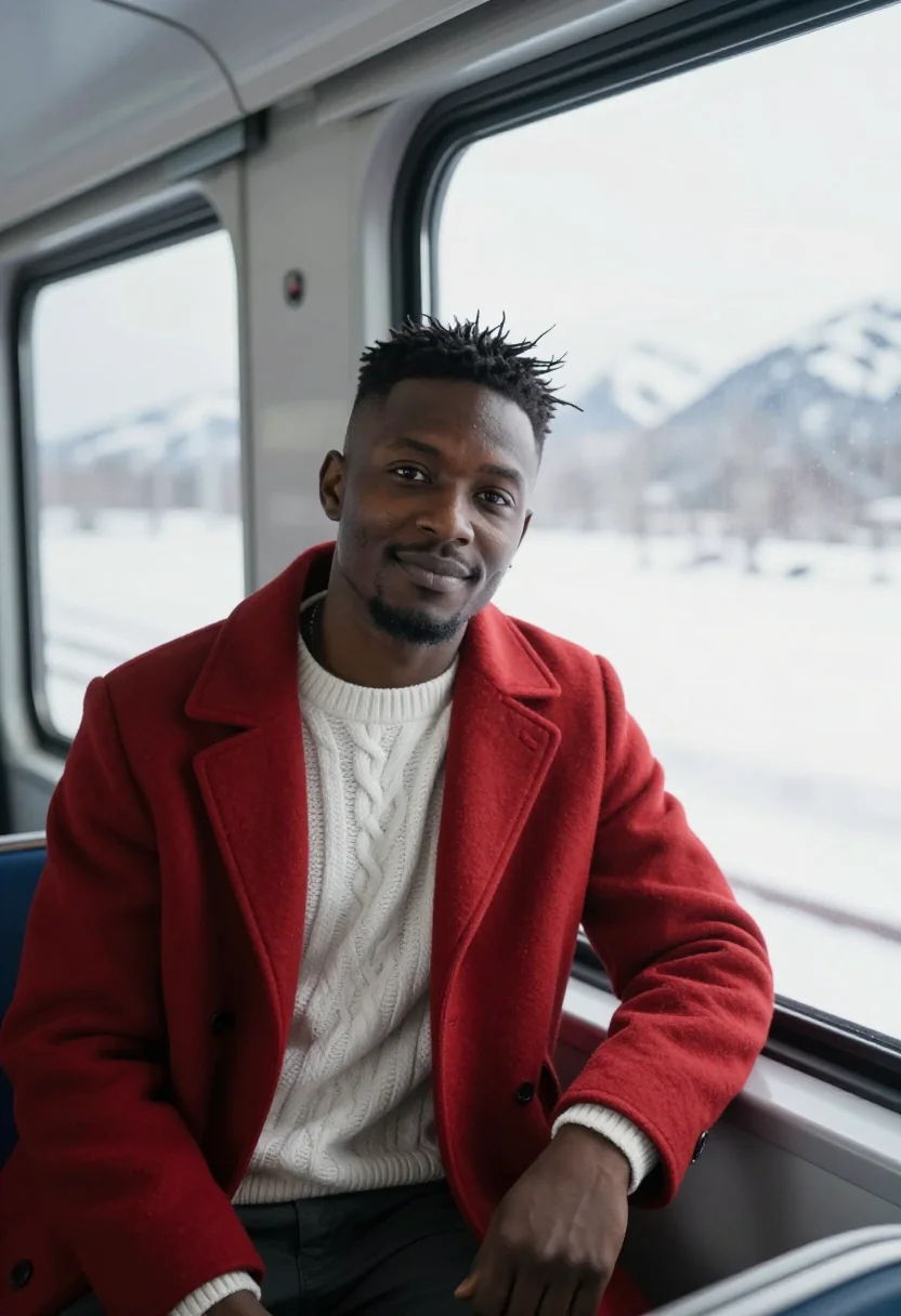 AI glacier express red carriage snow sample — portrait of a man, framed chest-up with the crop at the ribs