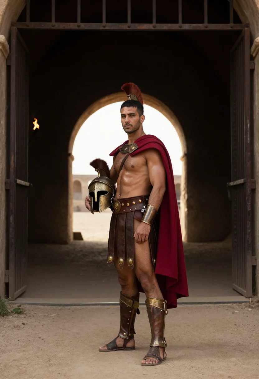 AI gladiator sample — portrait of a man, full-length portrait of a Mediterranean m