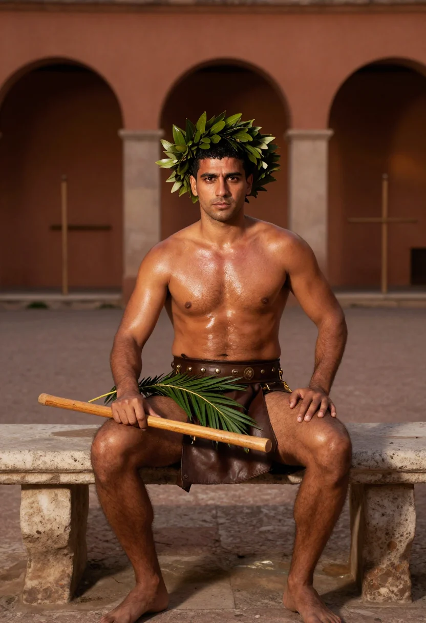 AI gladiator sample — portrait of a man, three-quarter-length portrait of a Medite