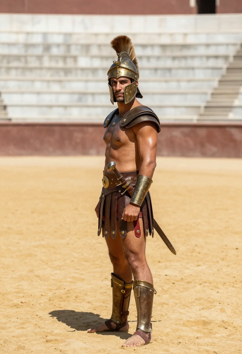 AI gladiator sample — portrait of a man, three-quarter-length portrait of a Medite