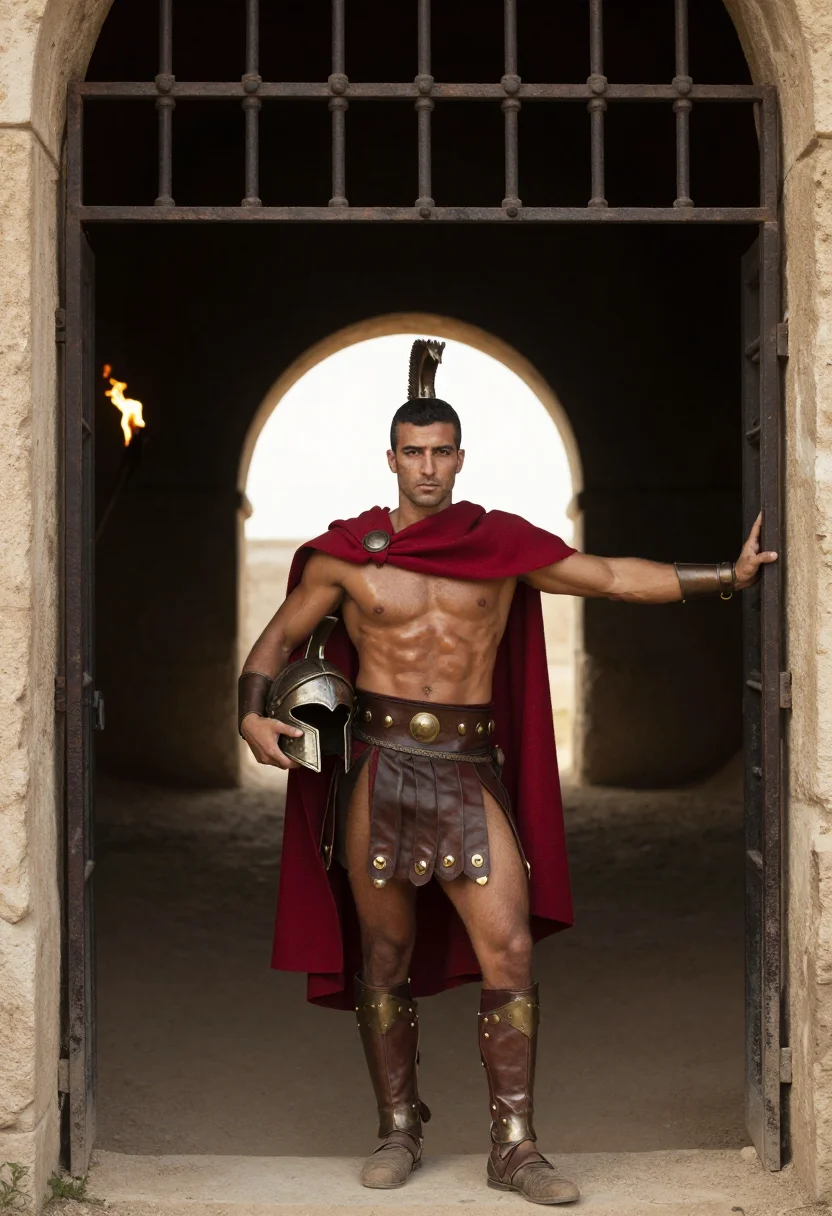 AI gladiator sample — portrait of a man, three-quarter-length portrait of a Medite