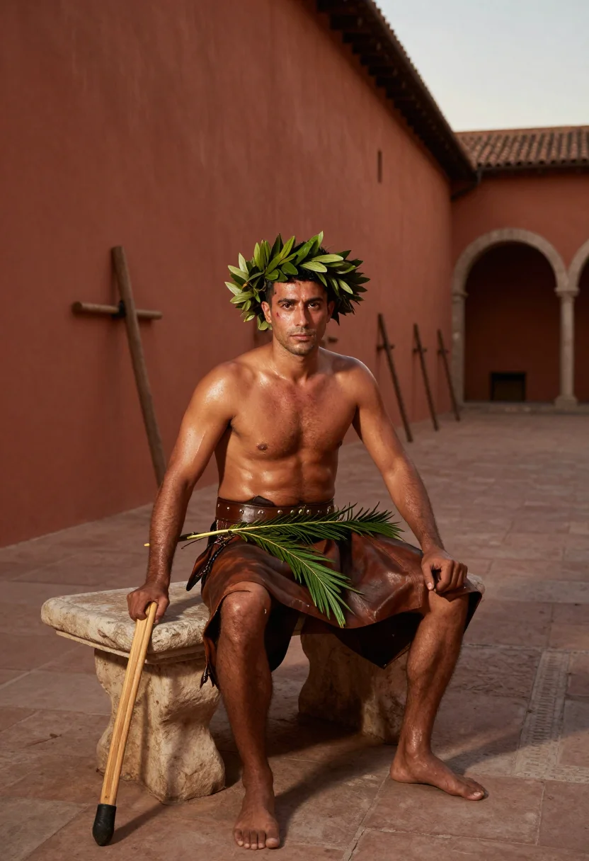 AI gladiator sample — portrait of a man, full-length portrait of a Mediterranean m