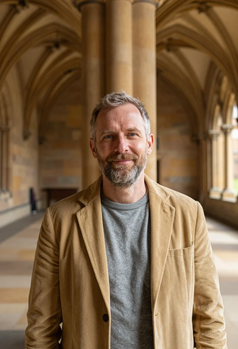 AI glasgow cloisters professor sandstone sample — portrait of a man, a professor in his fifties of Scottish an
