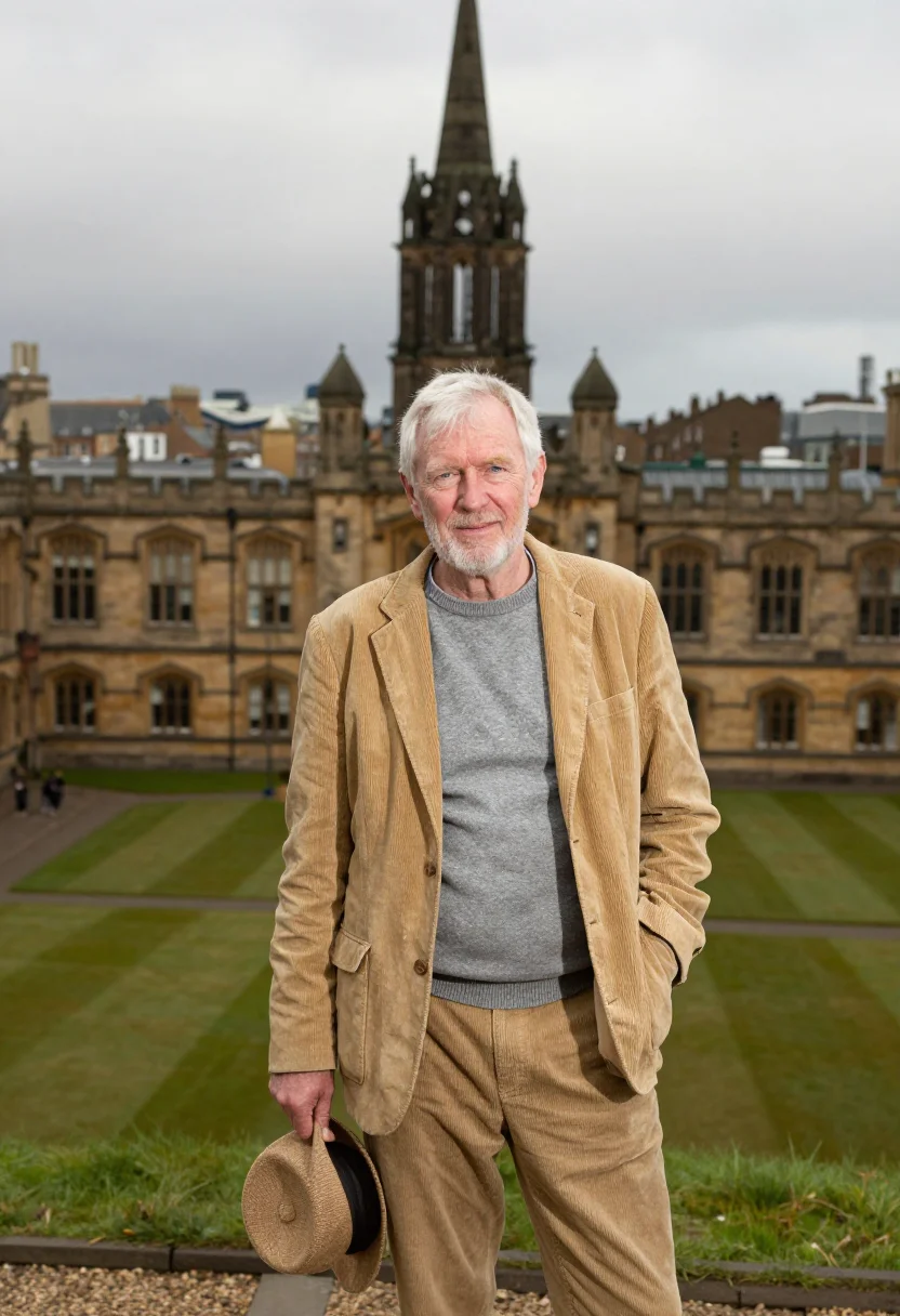 AI glasgow cloisters professor sandstone sample — portrait of a man, a professor in his sixties of Irish ances
