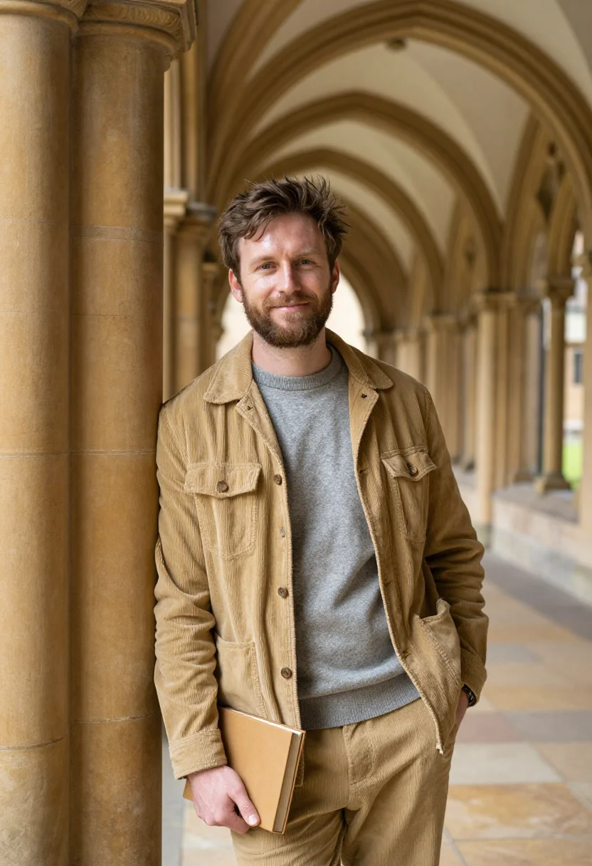 AI glasgow cloisters professor sandstone sample — portrait of a man, a professor in his thirties of English an