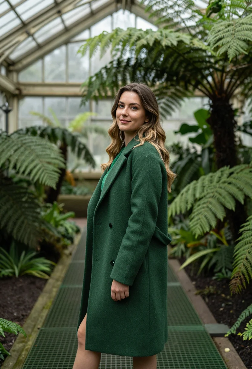 AI glasshouse fern green sample — portrait of a woman, three-quarter-length portrait of a woma