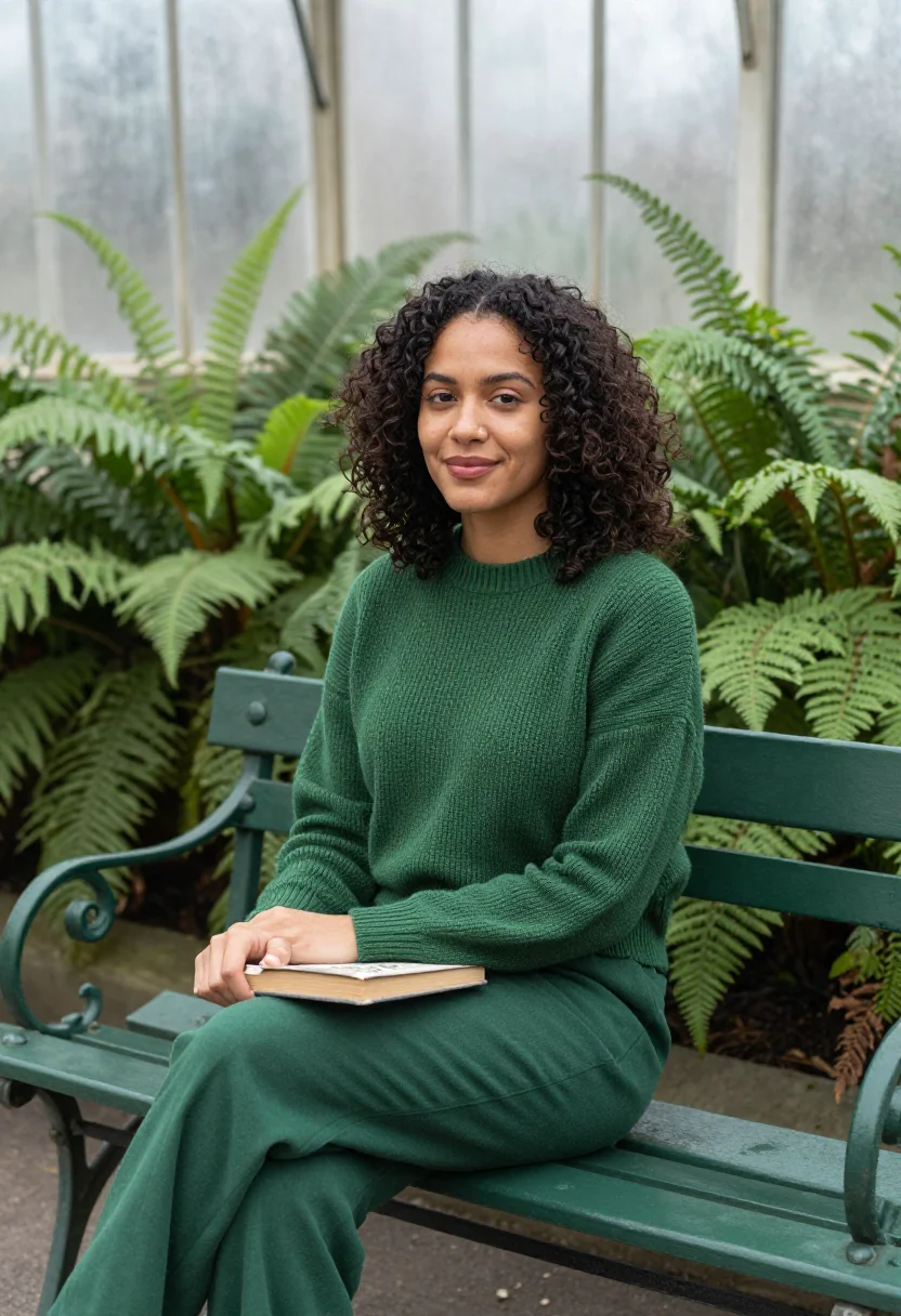 AI glasshouse fern green sample — portrait of a woman, half-length portrait of a woman in her