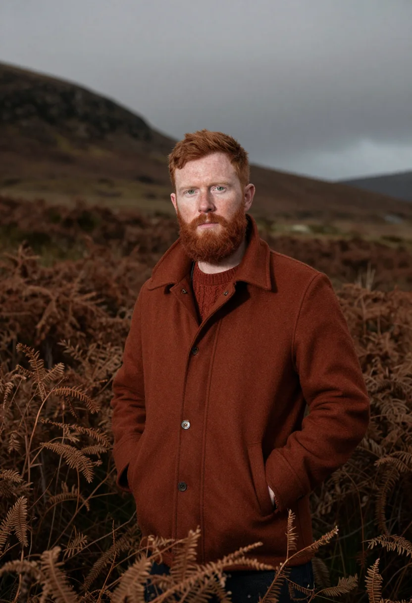 AI glencoe bracken rust sample — portrait of a man, framed half-length from the waist up, a m
