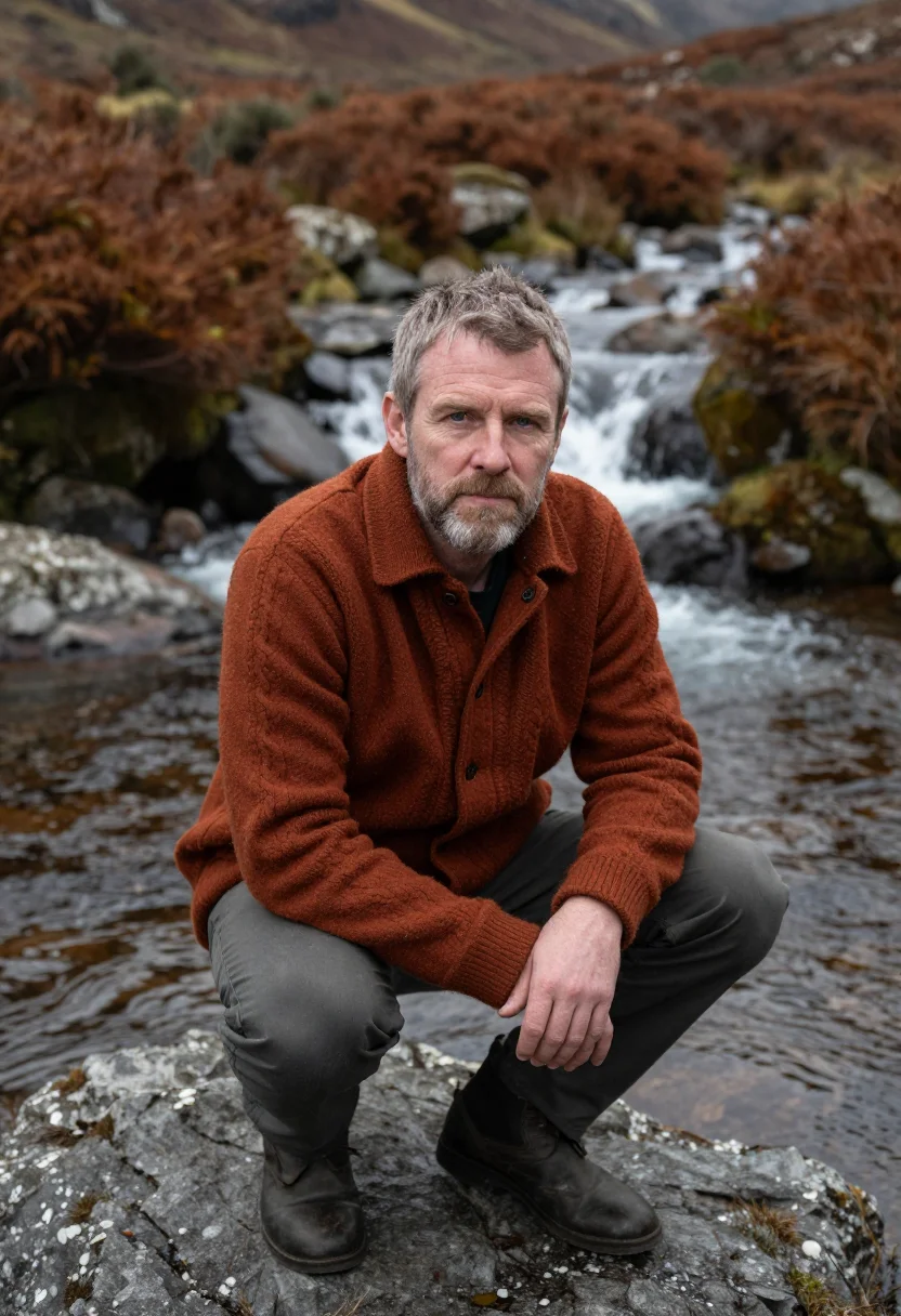 AI glencoe bracken rust sample — portrait of a man, framed half-length from the waist up, a m