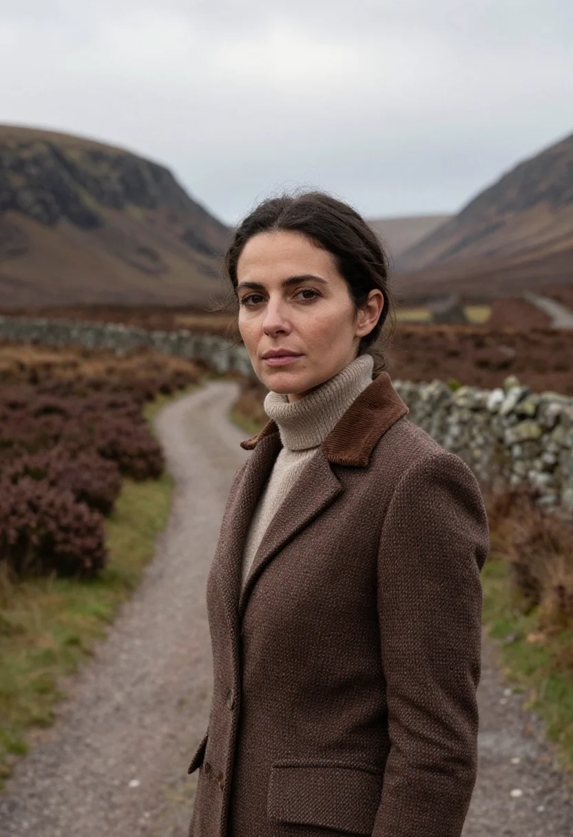 AI gleneagles perthshire glen tweed sample — portrait of a woman, a hotel guest in her thirties of Italia
