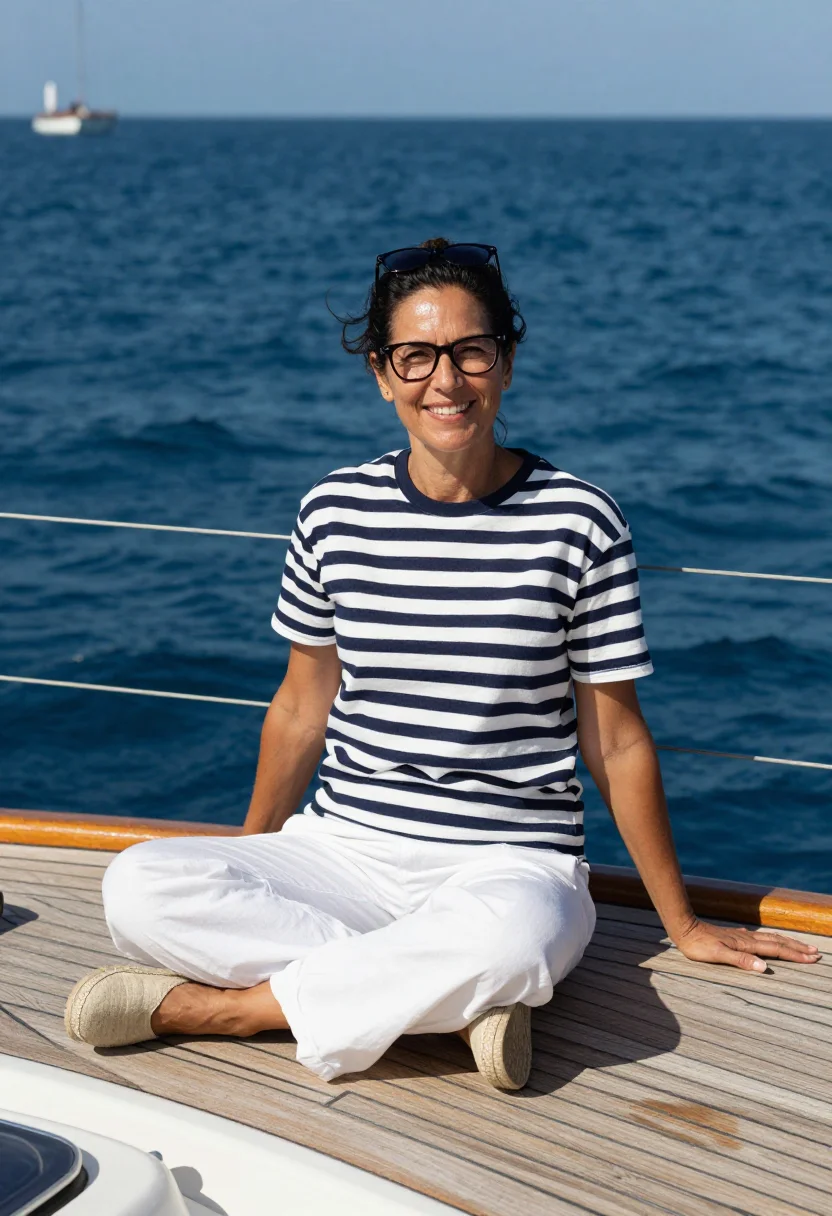 AI gloria guinness sample — portrait of a woman, a full-length photograph on a yacht's d
