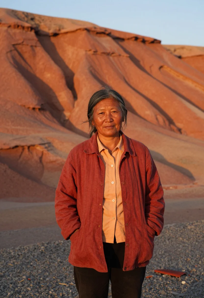 AI gobi palaeontologist flaming cliffs red sample — portrait of a woman, half-length portrait of a Mongolian wom