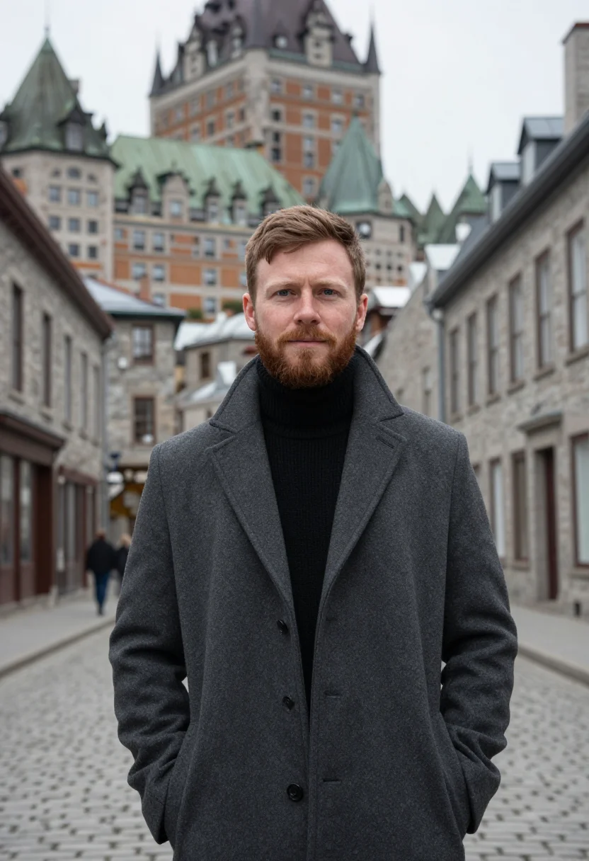AI goblin quebec red door petit champlain sample — portrait of a man, an Irish man in his early forties with fa