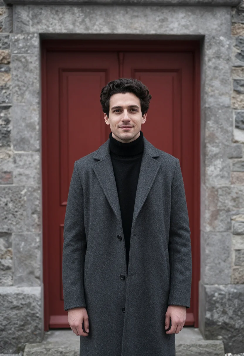 AI goblin quebec red door petit champlain sample — portrait of a man, a French man in his mid-thirties with oli